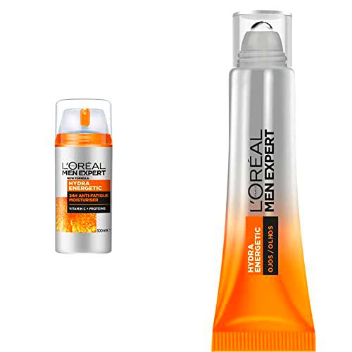 L'Oréal Men Expert Crema Hidratante Antifatiga para Hombre Reduce la Apariencia de Ojeras + L'Oréal Men Expert Hydra Energetic Roll-On para ojos