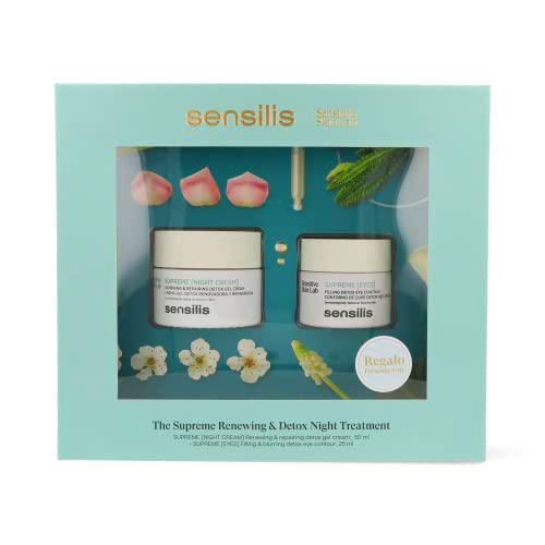 Sensilis Supreme - Pack con Crema de Noche Detox Renovadora y Reparadora (50ml) con ácido hialurónico y Contorno de Ojos que Ayuda a Reducir Bolsas