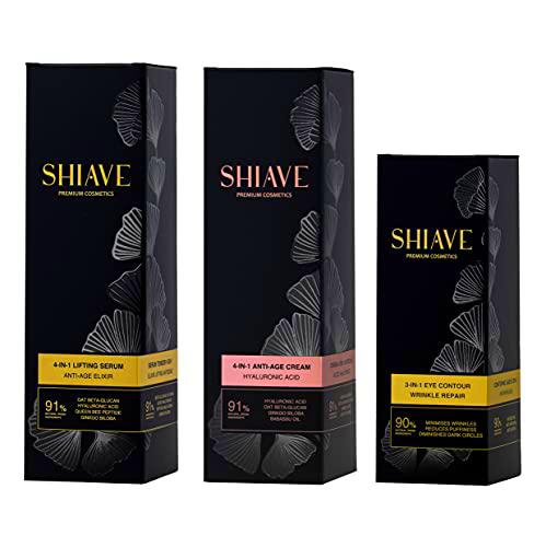 Shiave Premium Cosmetics Ritual Pack Belleza Facial: SERUM TENSOR ANTIEDAD 50ml + CONTORNO DE OJOS ANTIARRUGAS 15ml + CREMA ULTRAHIDRATANTE ANTIEDAD 50ml