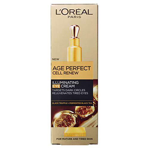 Skin Expert L'Oreal Paris Age Perfect Cell Renew Crema de ojos iluminadora con aplicador de enfriamiento para piel madura, 15 ml